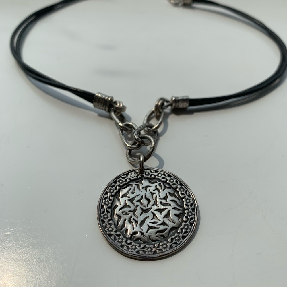 Black leather & sterling silver Silpada necklace